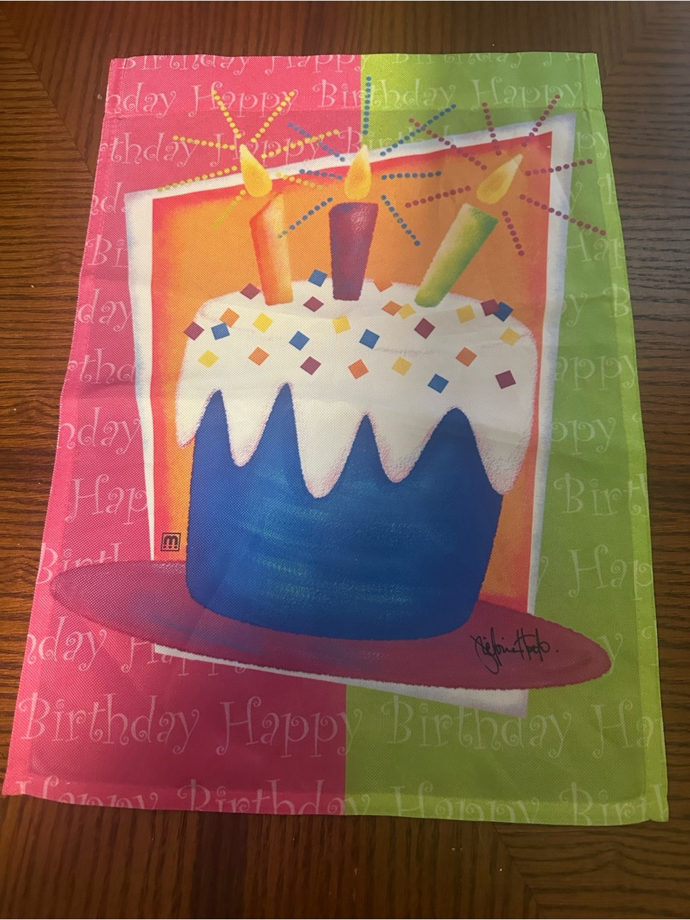 Birthday Cake Decorative Party Garden Flag - Blue Cake with Multicolor Candles